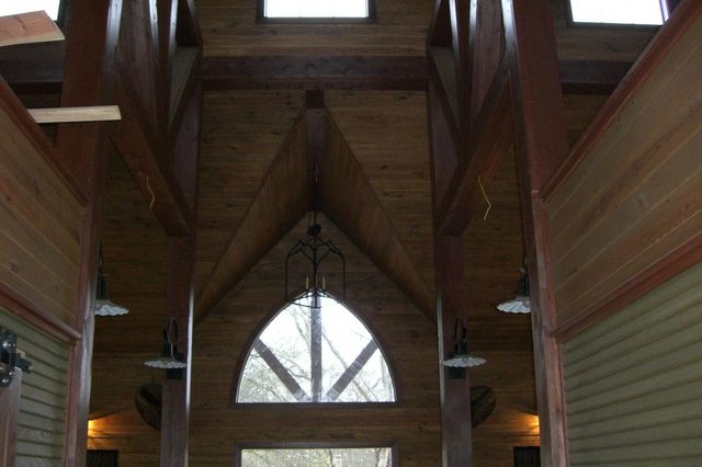 Cathedral timber ceiling inside Cypress Stable